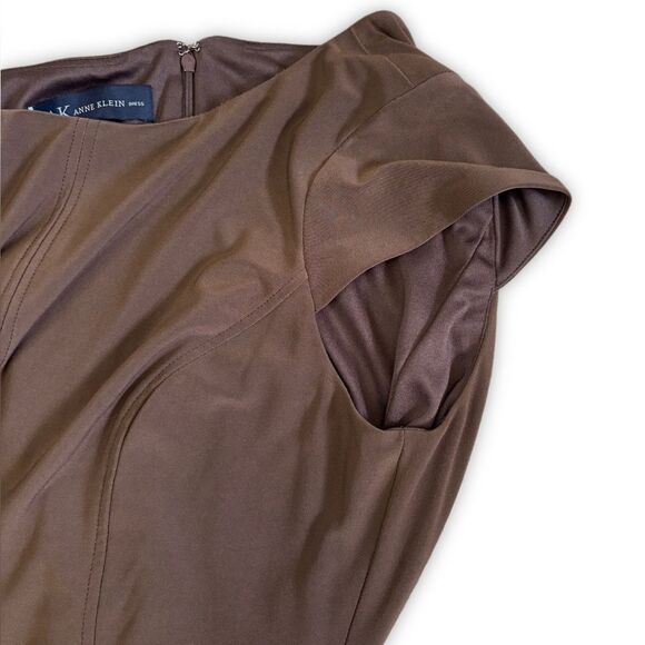 Anne Klein Brown Fit & Flare Dress with Belt | Cap Sleeve | Size 8 - Picture 7 of 13